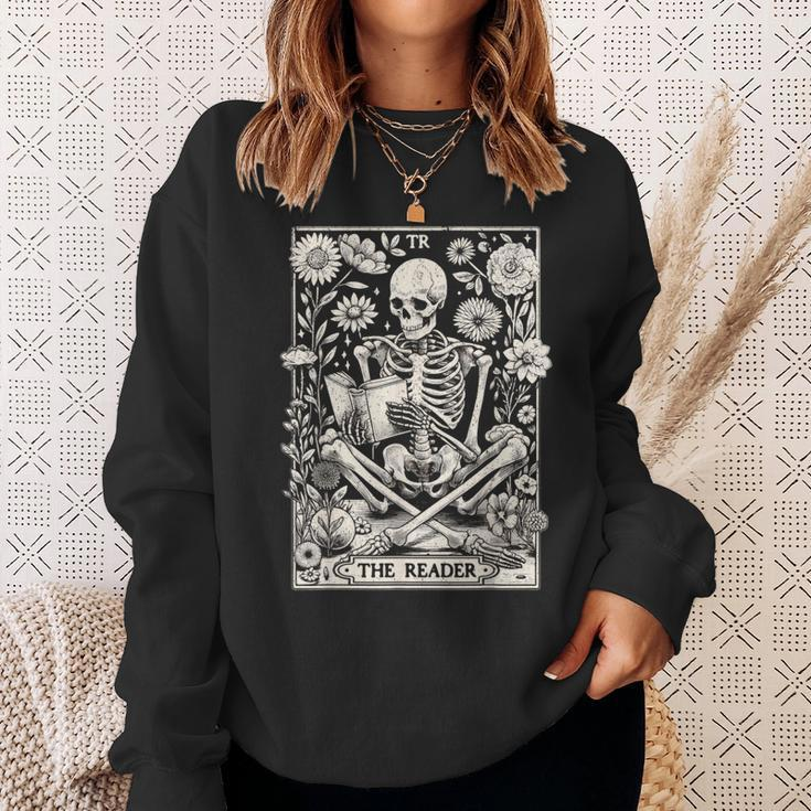 The Reader Skeleton Book Lover Tarot Card Reading Book Sweatshirt Gifts for Her