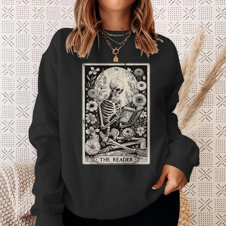 The Reader Tarot Card Book Lover Skeleton Reading Book Sweatshirt Gifts for Her