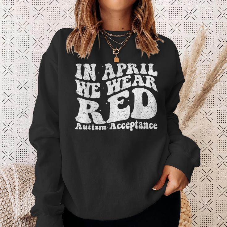 Red Instead Autism Awareness Acceptance Education Teacher Sweatshirt Gifts for Her