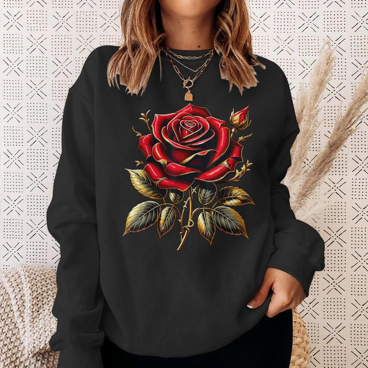 Red Rose Red And Gold Sweatshirt Gifts for Her