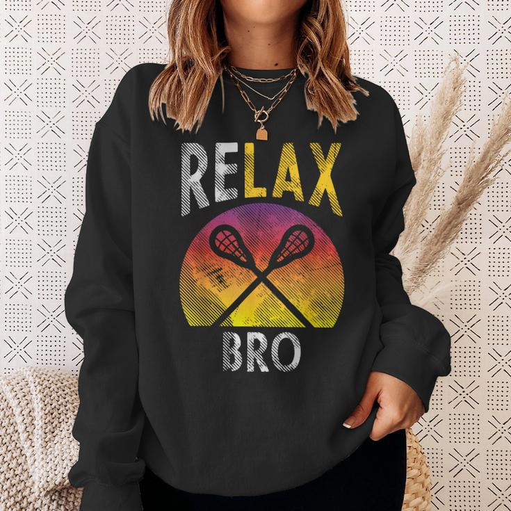 Relax Bro Lacrosse Sayings Lax Player Coach Team Sweatshirt Gifts for Her