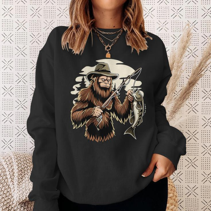 Retro Bigfoot Sasquatch Fishing Bassquatch Fisherman Sweatshirt Gifts for Her