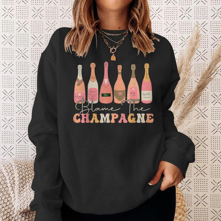 Retro Blame The Champagne Happy New Year 2024 Party Friends Sweatshirt Gifts for Her