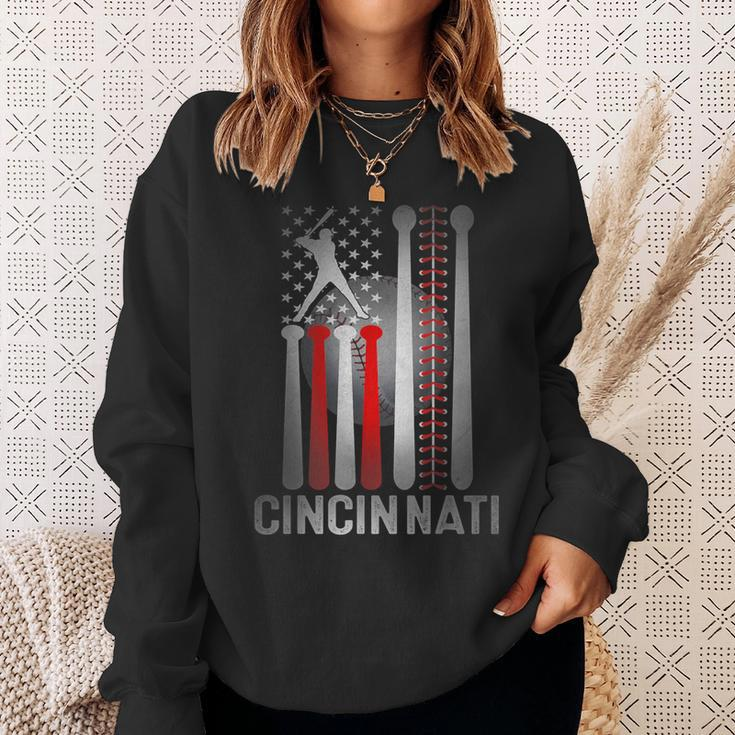 Retro Cincinnati American Flag Distressed Baseball Fans Sweatshirt Gifts for Her
