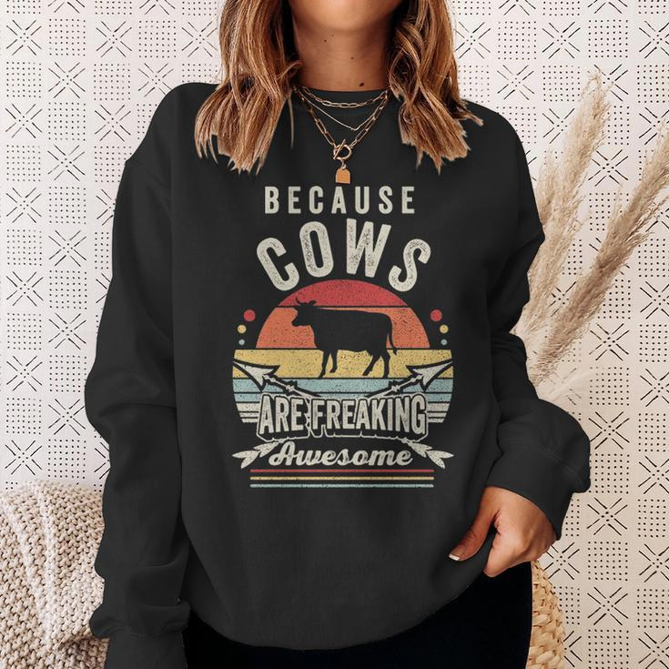 Retro Because Cows Are Freaking Awesome Cow Sweatshirt Gifts for Her