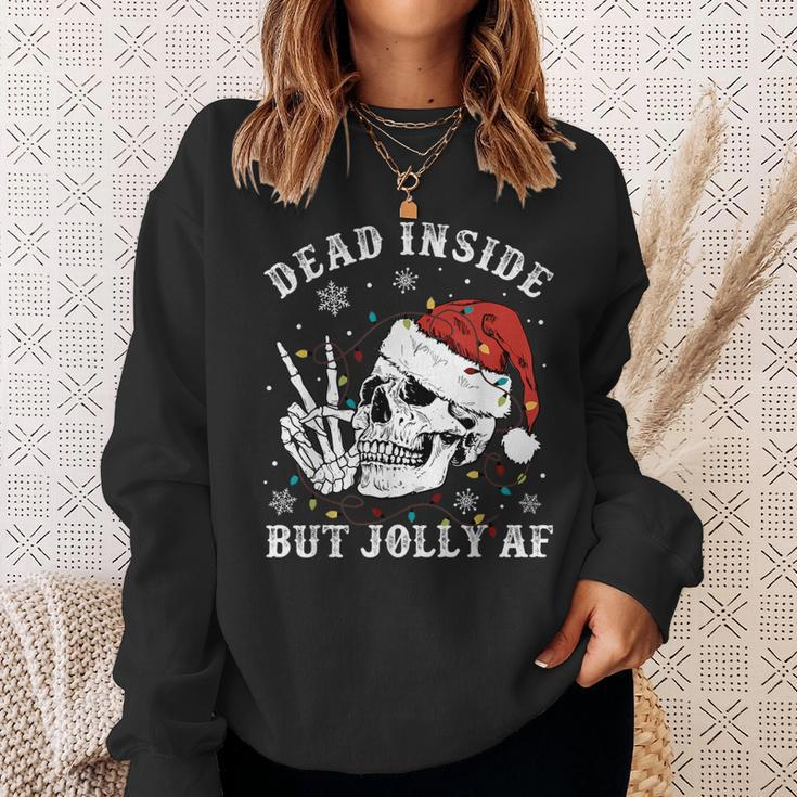 Retro Dead Inside But Jolly Af Skeleton Christmas Lights Sweatshirt Gifts for Her