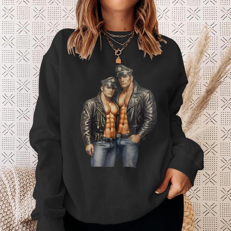 Retro Dom Gay Leather Biker Gay Pride Daddy Bear Mustache Sweatshirt Gifts for Her