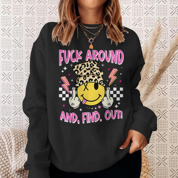 Retro Fuck Around And Find Out Leopard Smile Face Fafo Sweatshirt Gifts for Her