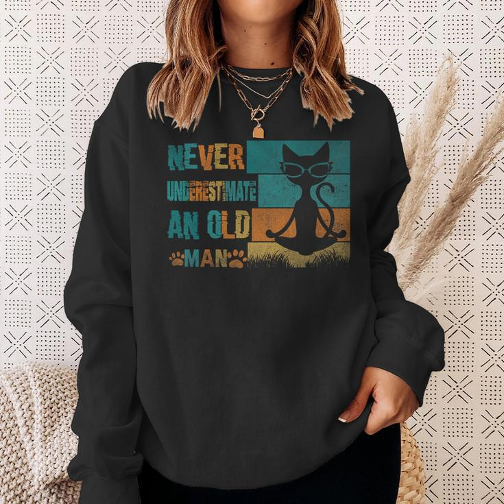 Retro Cat Meditation Never Underestimate An Old Man Sweatshirt Gifts for Her