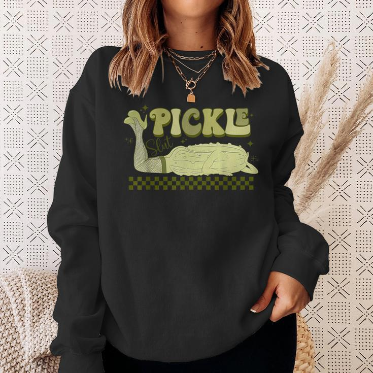 Retro Grovy Pickle Slut Food Apparel Pickle Lover Sweatshirt Gifts for Her