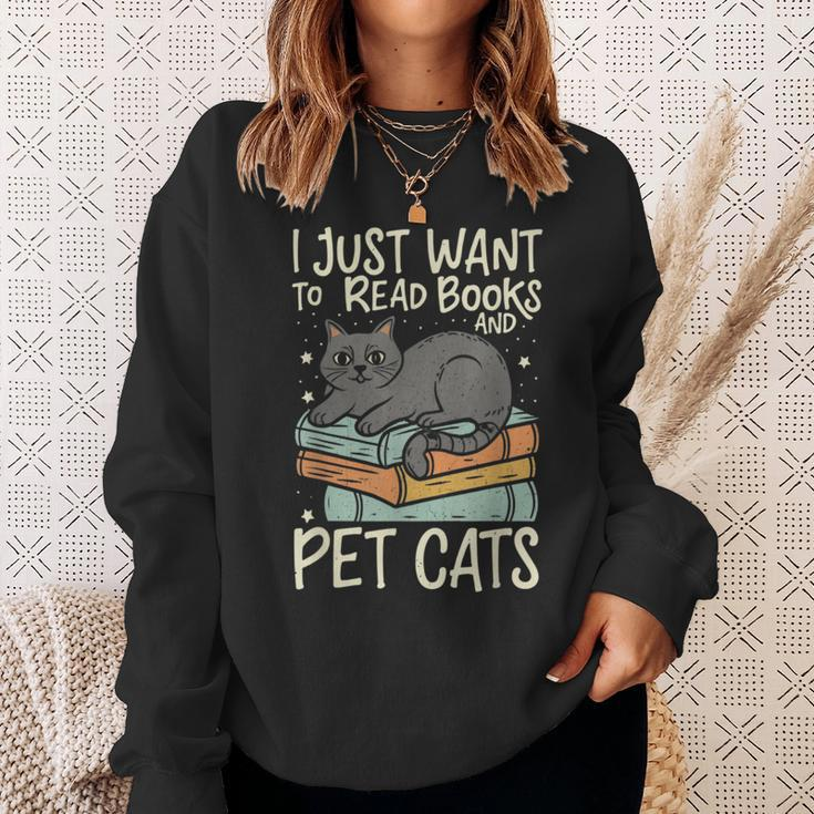 Retro I Just Want To Read Books And Pet Cats Cat Sweatshirt Gifts for Her