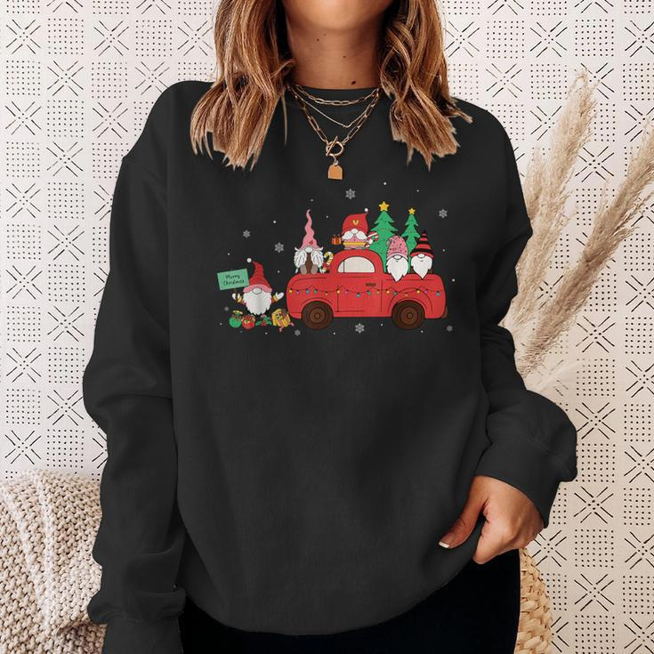 Retro Red Truck Christmas Tree With Gnome Gnomies Farming Sweatshirt Gifts for Her