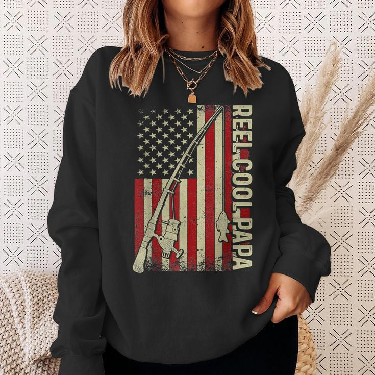 Retro Reel Cool Papa American Flag Fishing Fathers Day Dad Sweatshirt Gifts for Her