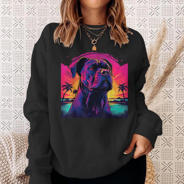 Retro Sunset Presa Canario Dog Black Sweatshirt Geschenke für Sie