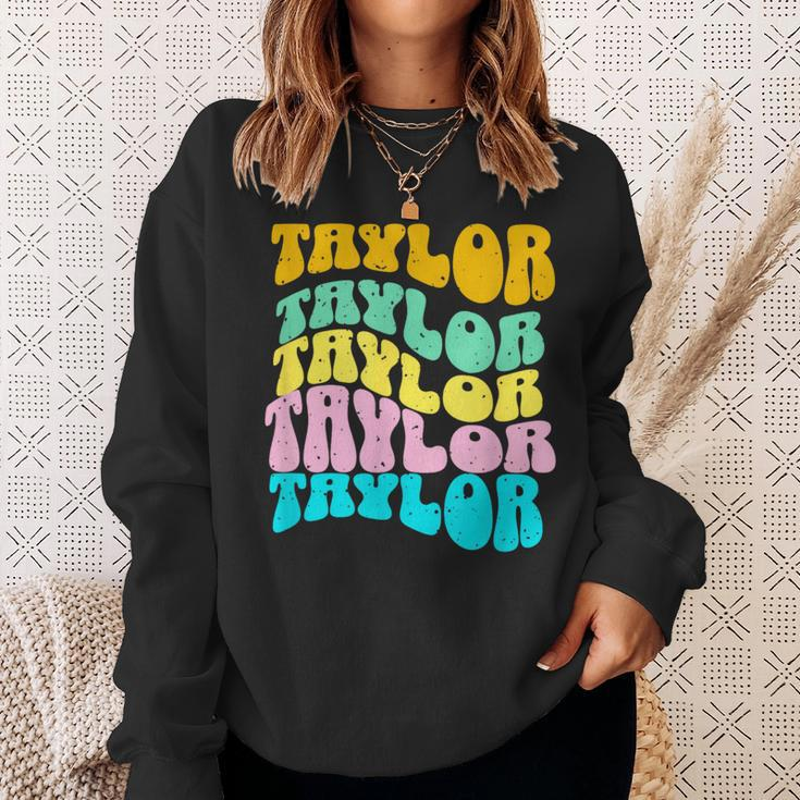 Retro Taylor First Name Girls Name Personalized Groovy Sweatshirt Gifts for Her