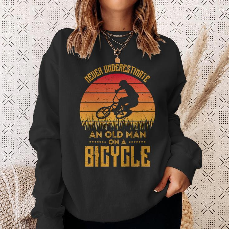 Retro Never Underestimate An Old Man On A Bicycle Sweatshirt Gifts for Her