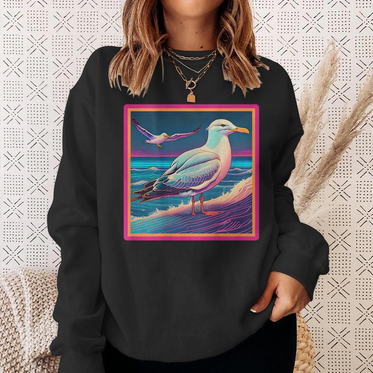 Retro Vaporwave Seagull Sweatshirt Gifts for Her