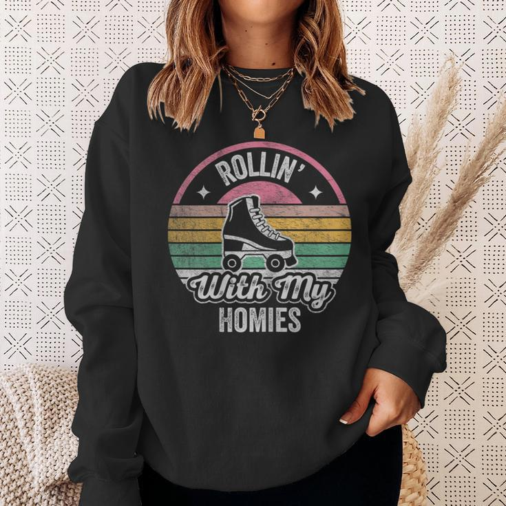 Retro Vintage Rollin With My Homies Roller Skating Sweatshirt Gifts for Her