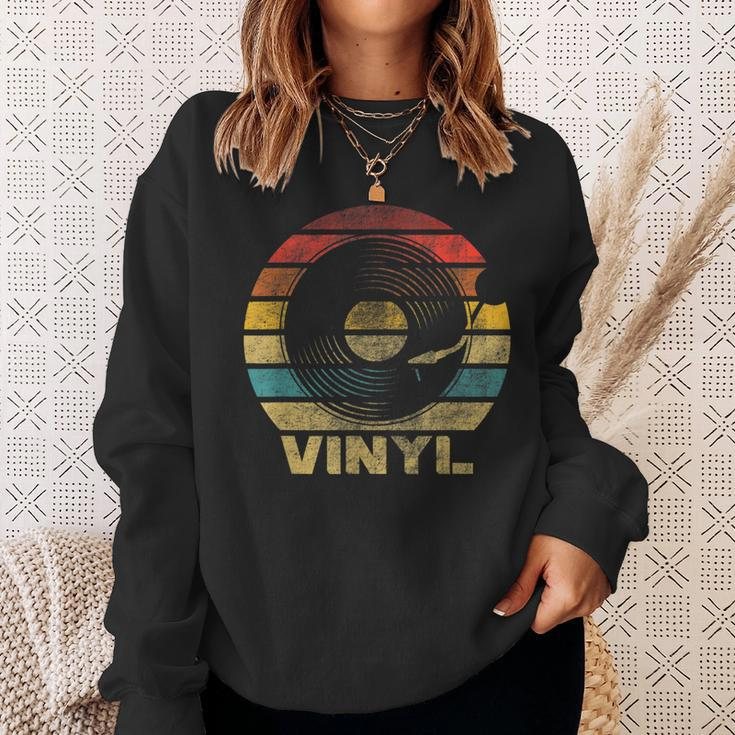 Retro Vinyl Schallplatte Sweatshirt Design, Schwarz Vintage Musik Tee Geschenke für Sie