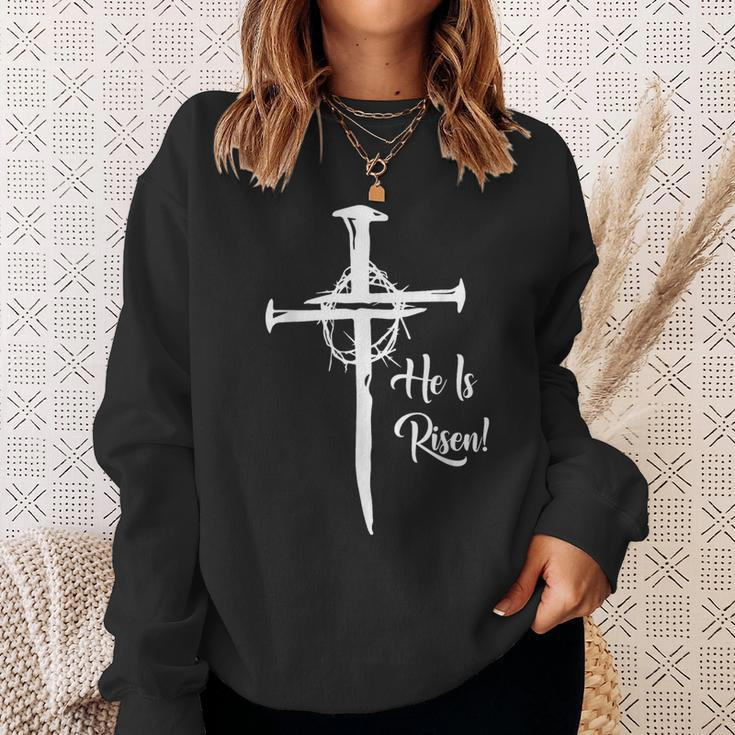 He Is Risen Cross Jesus Religious Easter Day Christians Sweatshirt Gifts for Her