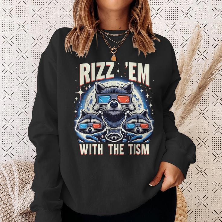 Rizz Em With The Tism Retro Vintage Raccoon Meme Autism Sweatshirt Gifts for Her