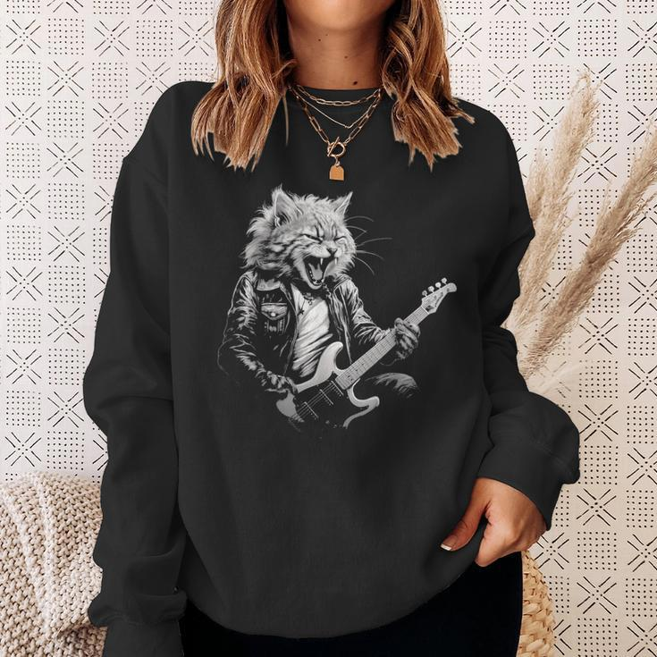Rock Cat Playing Guitar Guitar Cat Womens Sweatshirt Gifts for Her