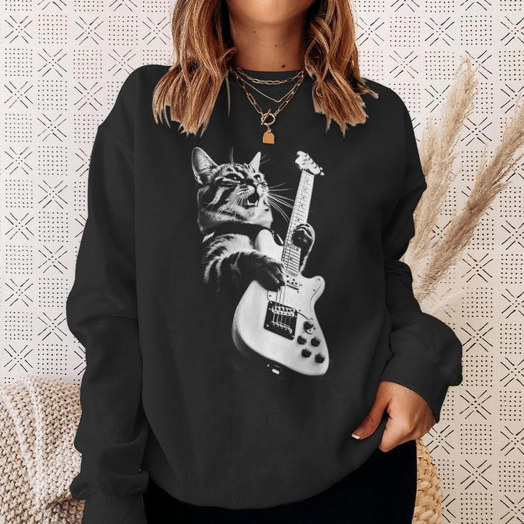 Rock Cat Playing Guitar Guitar Cat Sweatshirt Gifts for Her