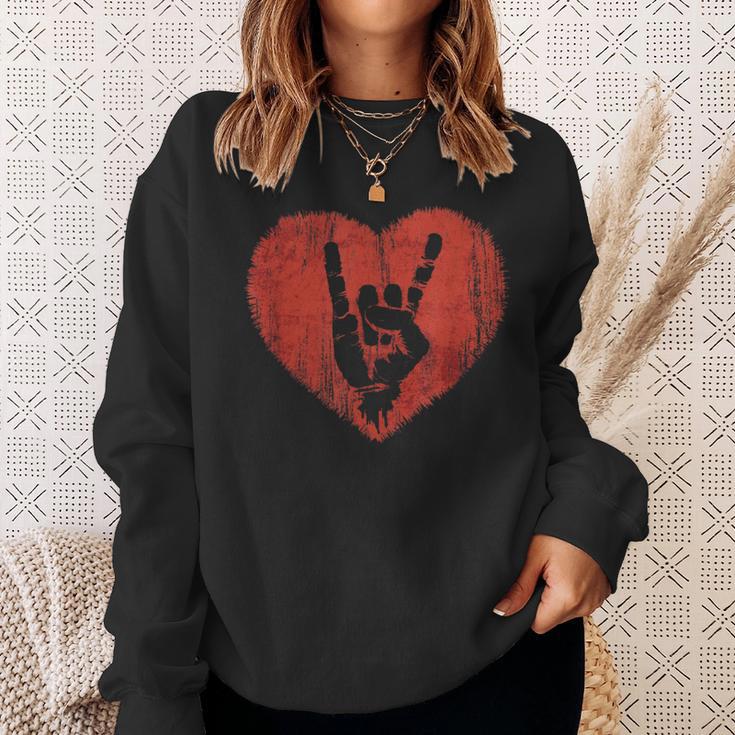 Rock Music Lover Vintage Heart Rock Hand Sweatshirt Gifts for Her