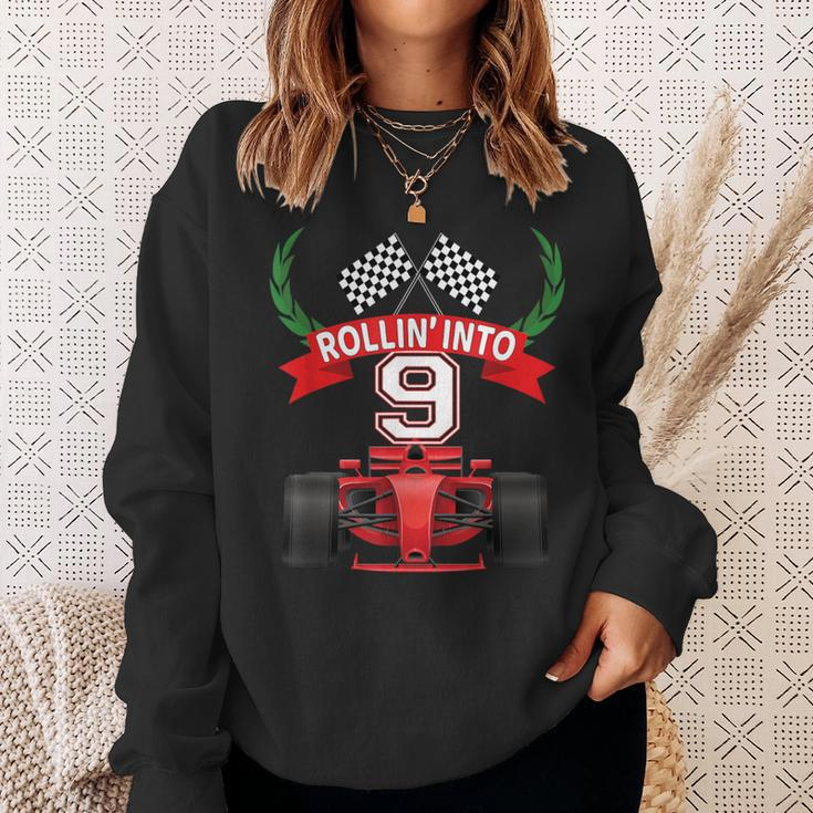 Rollin Into 9 Years Old Racing Car Boys 9Th Birthday Party Sweatshirt Gifts for Her