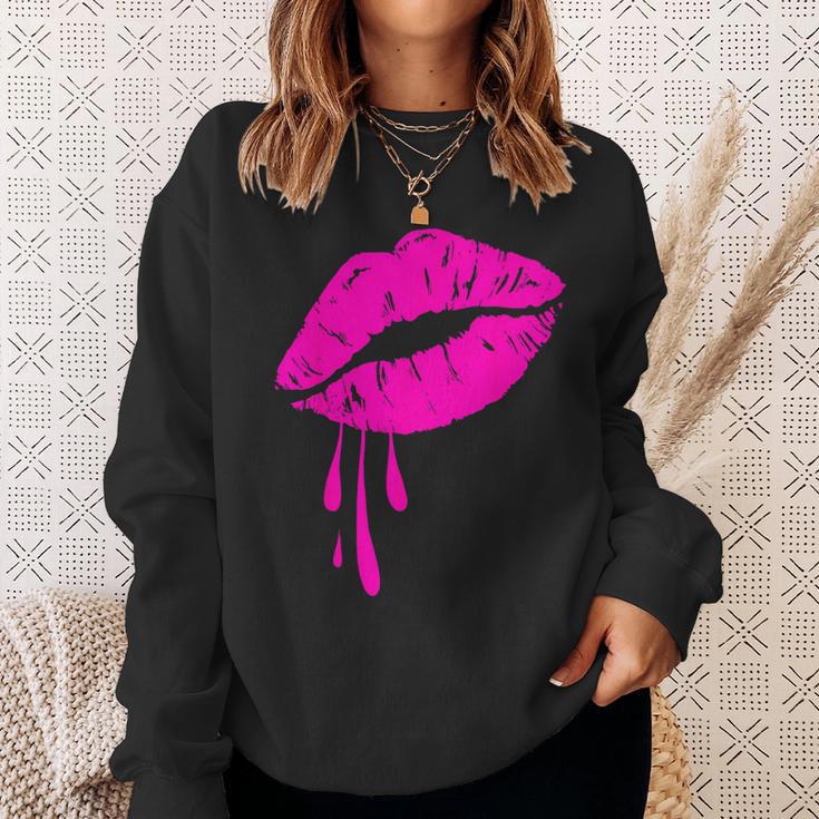 Rosa Lippen Kuss 80er Jahre Lippenstift Make-Up Liebhaber Sweatshirt Geschenke für Sie