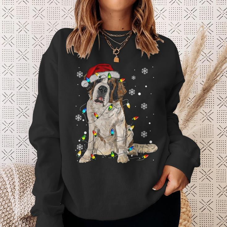 Saint Bernard Dog Santa Christmas Tree Lights Pajama Xmas Sweatshirt Gifts for Her