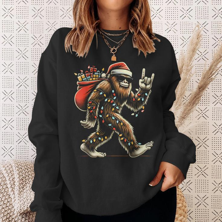Santa Bigfoot Christmas Lights Sasquatch Believe Sweatshirt Gifts for Her