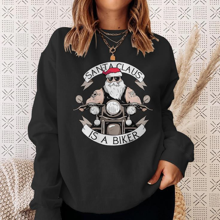 Santa Claus Is A Biker Motorcycle Christmas Meme On Back Sweatshirt Gifts for Her