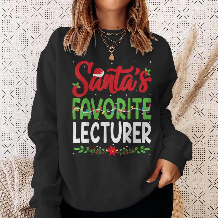 Santa's Favourite Lecturer Christmas Santa Hat Lights Sweatshirt Gifts for Her