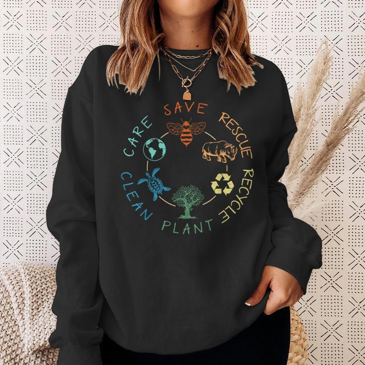 Save Bees Rescue Animals Recycle Plastic Earth Day 2024 Sweatshirt Gifts for Her