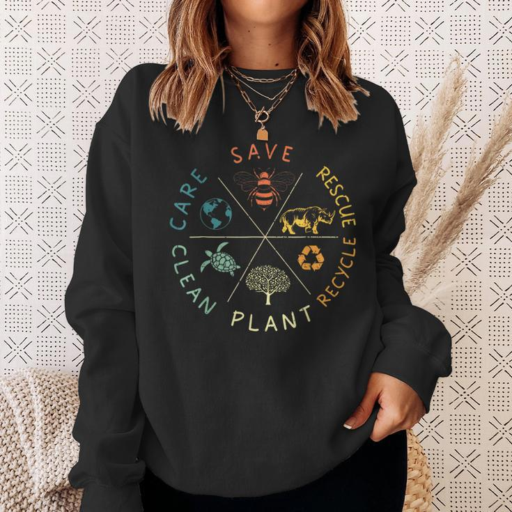 Save Bees Rescue Animals Recycle Plastic Earth Day Vintage Sweatshirt Gifts for Her