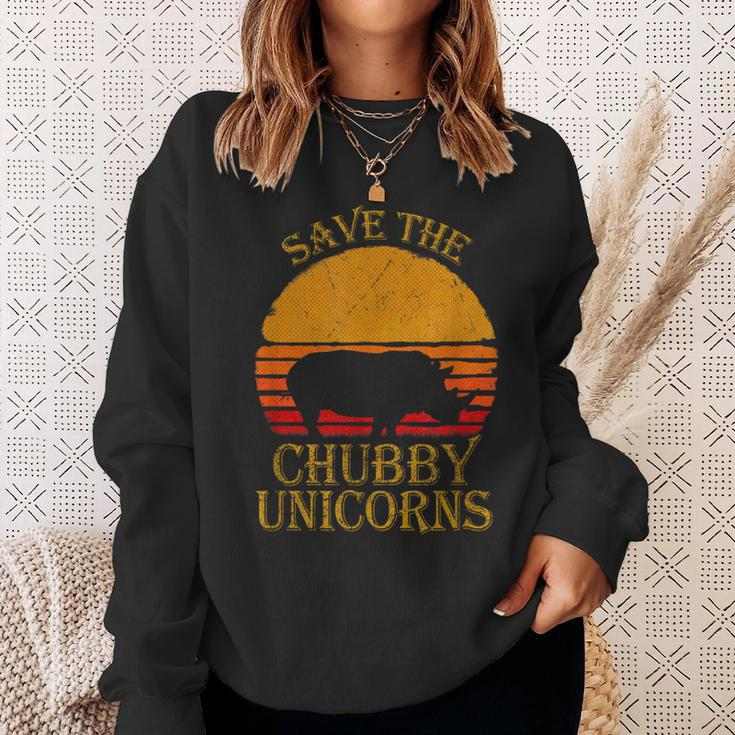 Save The Chubby Unicorns Retro Style Rhino Sweatshirt Gifts for Her