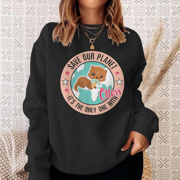 Save Our Planet Otter Baby With Fish Otter Sweatshirt Gifts for Her