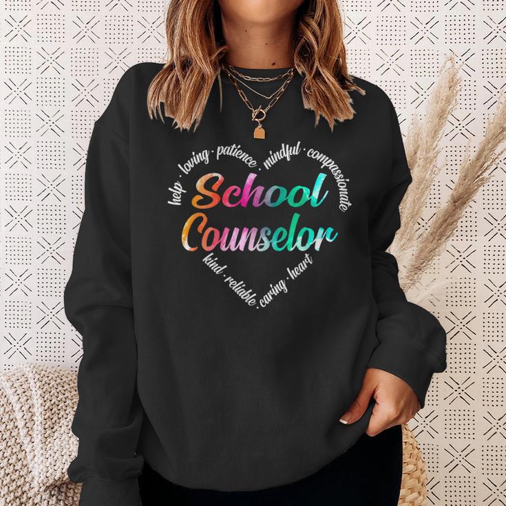 School Counselor Heart Word Cloud Watercolor Rainbow Sweatshirt Gifts for Her