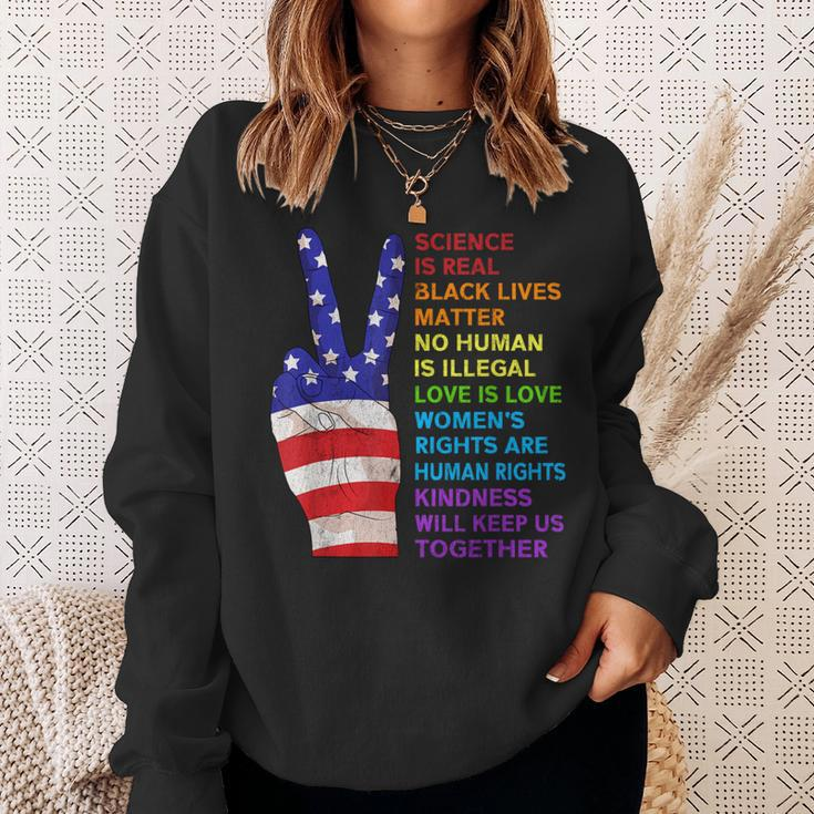 Science Is Real Black Lives Matter Kindness Together Us Flag Sweatshirt Gifts for Her