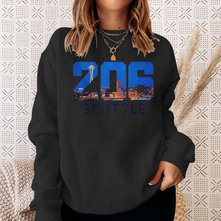 Seattle 206 Area Code Pride Skyline Washington Vintage Sweatshirt Gifts for Her