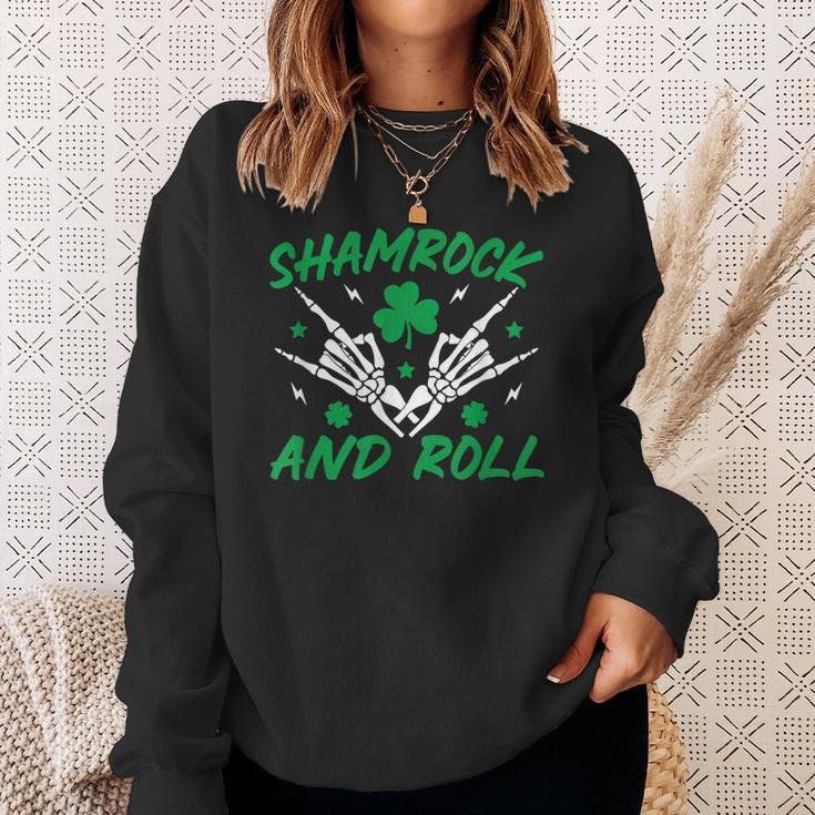 Shamrock And Roll Rock And Roll Saint Patrick's Day Skull Sweatshirt Gifts for Her