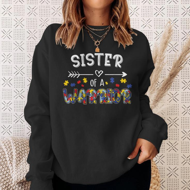Sister Of A Warrior Family Sis World Autism Awareness Day Sweatshirt Gifts for Her