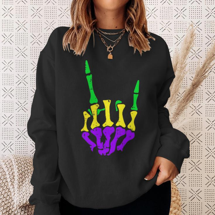 Skeleton Rock Hand Pocket Mardi Gras Bones Music Lover Band Sweatshirt Gifts for Her