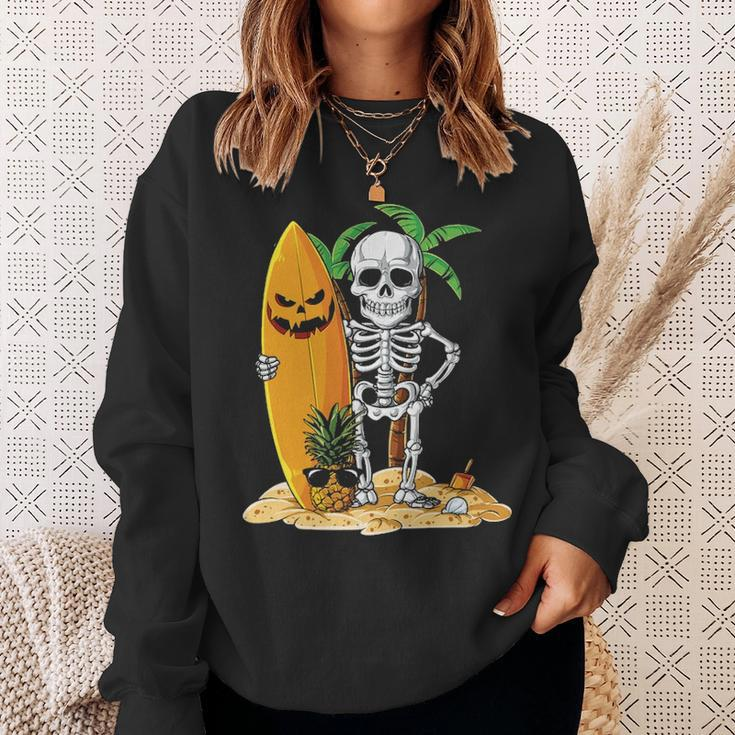 Skeleton Surfing Halloween Hawaii Hawaiian Surfer Sweatshirt Gifts for Her