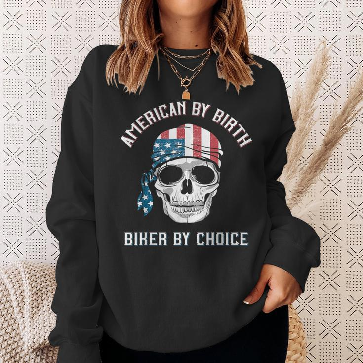 Skull American By Birth Biker By Choice Patriotic Motorcycle Sweatshirt Gifts for Her