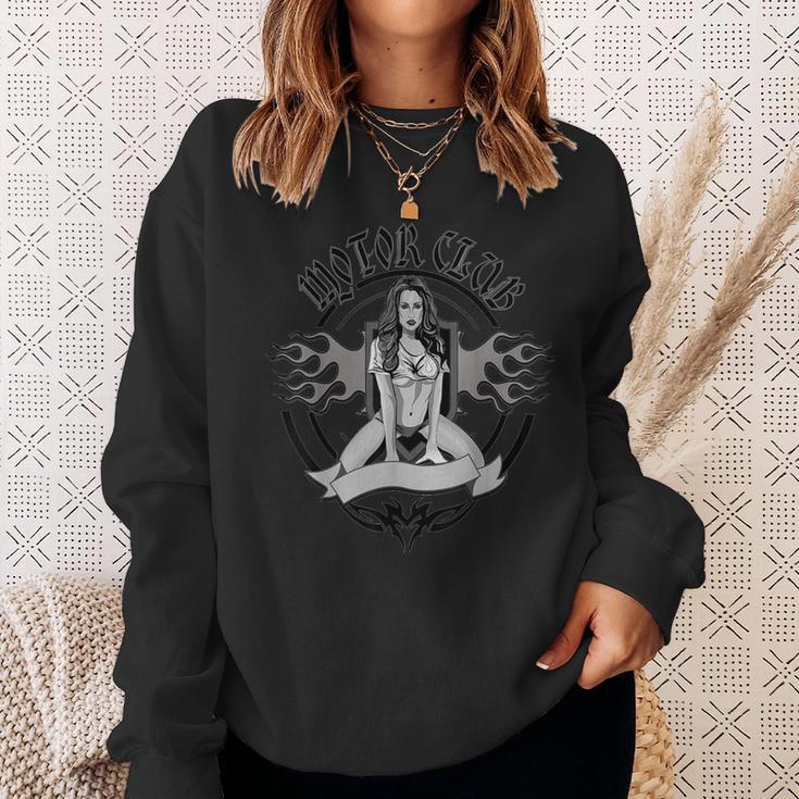 Skull Motorcycle Biker Babe Hot Chick Sexy Flames Sweatshirt Gifts for Her