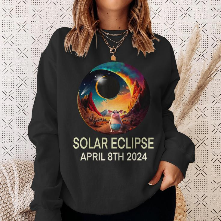 Solar Eclipse 2024 Apparel Pig Wearing Solar Eclipse Glasses Sweatshirt Gifts for Her