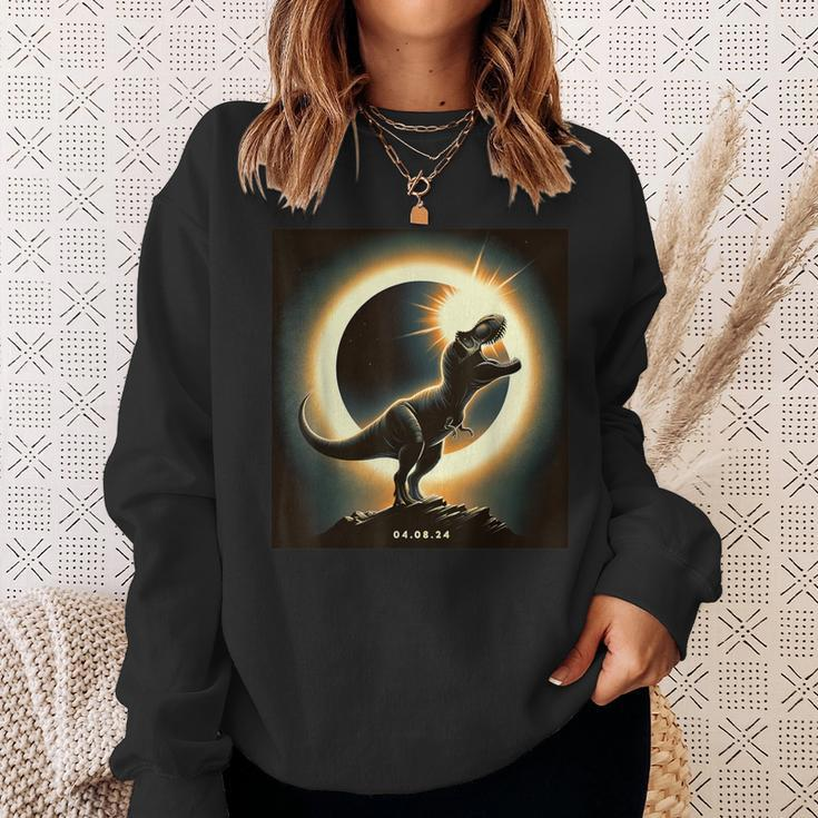 Solar Eclipse 2024 T-Rex Dinosaur April 8 2024 Total Eclipse Sweatshirt Gifts for Her