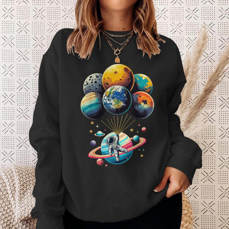 Solar System Astronaut Holding Planet Balloons Space Sweatshirt Gifts for Her